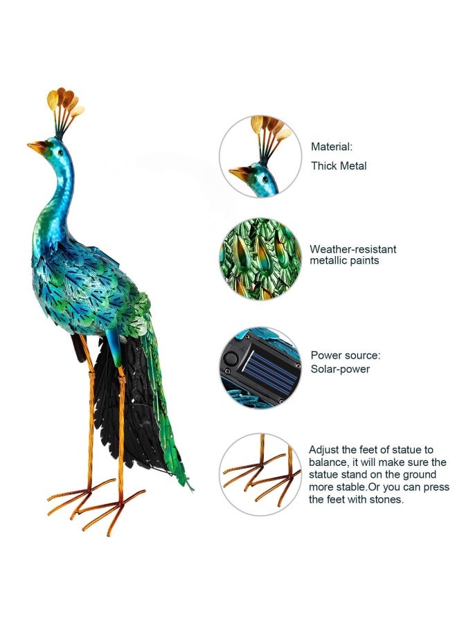 chisheen Outdoor Solar Peacock Statue Garden Decor for Outside Metal Yard Art Outdoor Decoration for Lawn Backyard Party Wedding Mothers Day Gardening Gifts for Women - Image 2