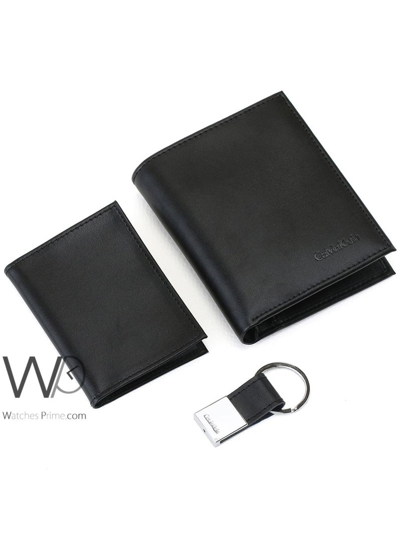 Calvin Klein Jeans Calvin Klein Men's Black Genuine Leather Card Holder Wallet Keychain Ck - Image 1