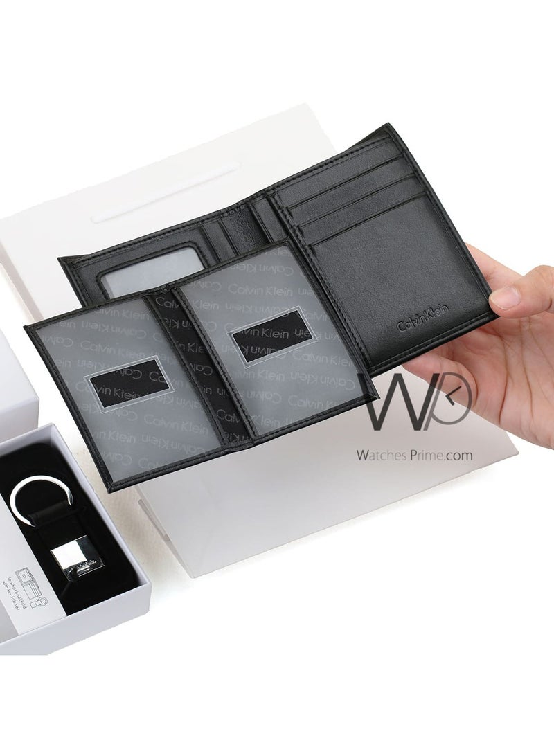 Calvin Klein Jeans Calvin Klein Men's Black Genuine Leather Card Holder Wallet Keychain Ck - Image 3