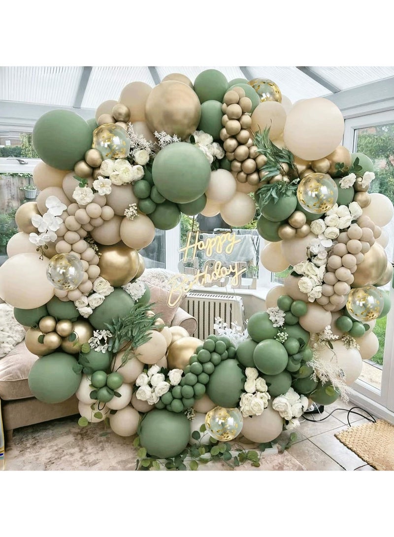 Sage Green White Sand Balloon Arch Kit, Green Beige Gold Metallic Balloons Garland Kit with Gold Confetti Balloons for Birthday Wedding Baby Showr Bridal Shower Bachelorette Party Decorations - Image 1