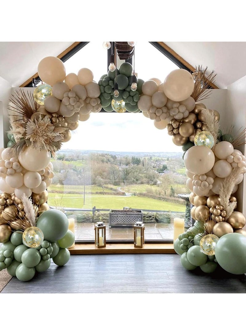 Sage Green White Sand Balloon Arch Kit, Green Beige Gold Metallic Balloons Garland Kit with Gold Confetti Balloons for Birthday Wedding Baby Showr Bridal Shower Bachelorette Party Decorations - Image 3