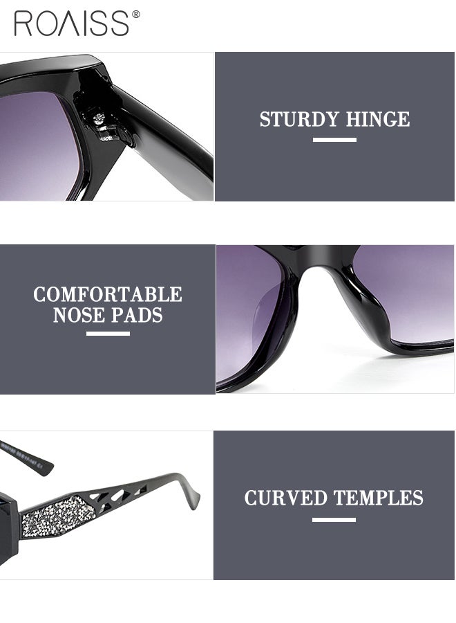 رويس نظارات شمسية نسائية متعددة الأضلاع بتصميم كلاسيكي مع حماية من الأشعة فوق البنفسجية 400 وأذرع فريدة، نظارات شمسية عصرية مضادة للتوهج للسيدات أثناء القيادة والصيد والسفر، لون أسود، مقاس 55 مم - Image 4