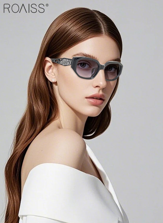 رويس نظارات شمسية نسائية متعددة الأضلاع بتصميم كلاسيكي مع حماية من الأشعة فوق البنفسجية 400 وأذرع فريدة، نظارات شمسية عصرية مضادة للتوهج للسيدات أثناء القيادة والصيد والسفر، لون أسود، مقاس 55 مم - Image 2