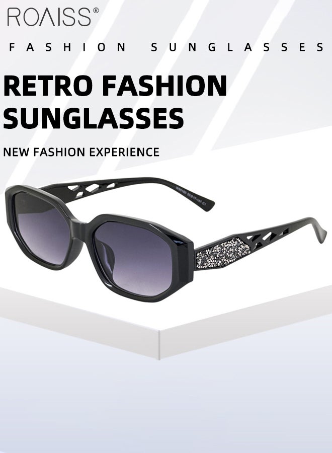 رويس نظارات شمسية نسائية متعددة الأضلاع بتصميم كلاسيكي مع حماية من الأشعة فوق البنفسجية 400 وأذرع فريدة، نظارات شمسية عصرية مضادة للتوهج للسيدات أثناء القيادة والصيد والسفر، لون أسود، مقاس 55 مم - Image 5