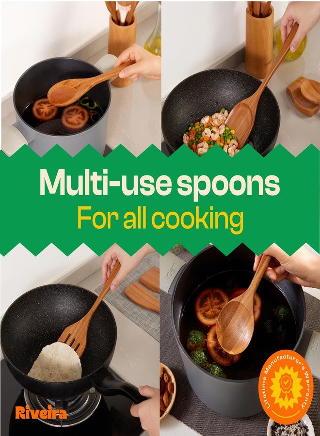 Riveira Brown Bamboo Wooden Spoons for Cooking Set of 6 - Natural Brown Bamboo Wooden Cooking Utensils, Wooden Spatula, Wooden Spoon - Premium Quality Wooden Utensil Set for Non-Toxic Cooking - Image 4