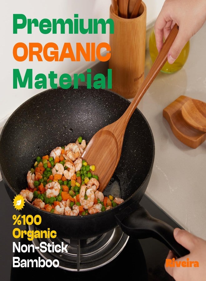 Riveira Brown Bamboo Wooden Spoons for Cooking Set of 6 - Natural Brown Bamboo Wooden Cooking Utensils, Wooden Spatula, Wooden Spoon - Premium Quality Wooden Utensil Set for Non-Toxic Cooking - Image 2