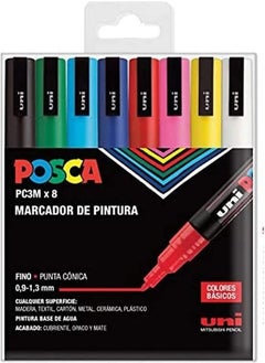 Uni Posca Marker Pen PC-3m (0.9-1.3mm) Basic Set of 8  - Image 1