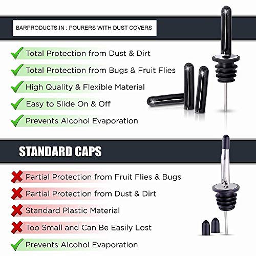NJ OVERSEAS Stainless Steel Bottle Free-Flow Pourer Dispenser, Bar Supplies Best with Long Dust Covers and Cleaning Brush for Pouring Wine, Spirits, Syrup and Olive Oil -2 Pieces Set (Black) - Image 2