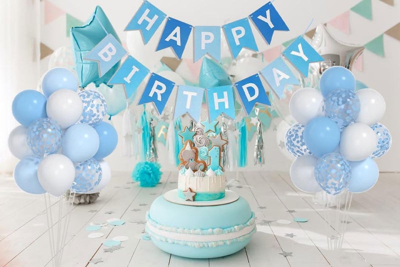 Yumiche Baby Blue White Balloons And 40inch 1 Balloon, First Birthday Decorations For boy With blue White Confetti Balloons, Happy Birthday Banner Large 1 Balloon For Baby Boys Birthday Party Decorations - Image 5