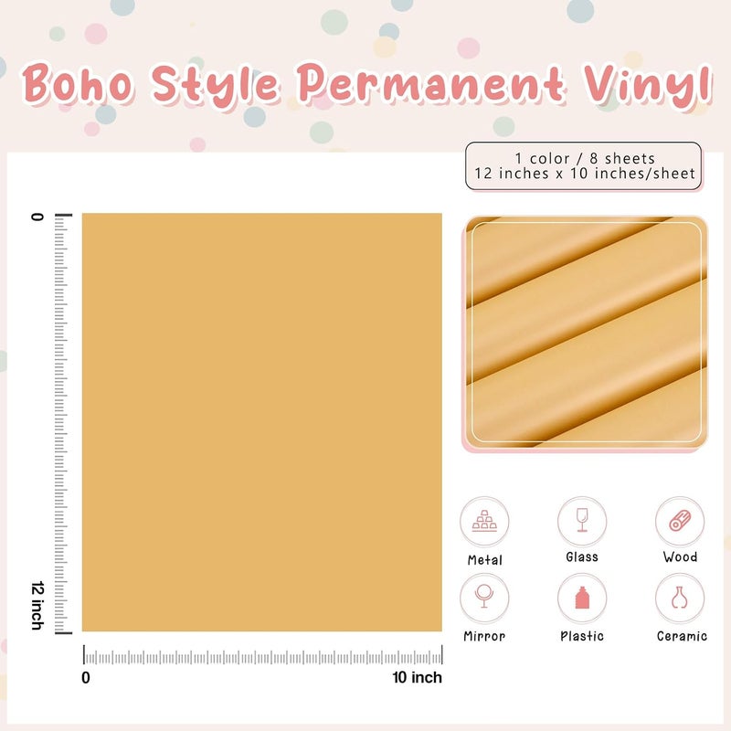 Tintnut Boho Permanent Vinyl - 8 Sheets 12"x10"Goldenrod Adhesive Vinyl Sheets Brown Self Sticker Water proofing Vinyl Compatible with Cricut Or Silhouette - Image 2