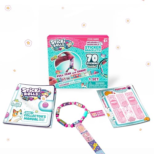Sky Castle STICKI Rolls Sticki Bands - The Original Wearable Shareable Sticker Bracelet | Includes 70 Mini Stickers | 2 Mystery Reveal Sticki Rolls | Over 1000 Sticker Designs to Collect! (Series 1 Pink) - Image 1