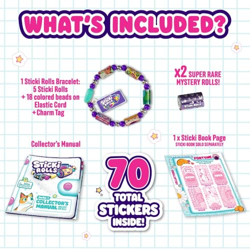 Sky Castle STICKI Rolls Sticki Bands - The Original Wearable Shareable Sticker Bracelet | Includes 70 Mini Stickers | 2 Mystery Reveal Sticki Rolls | Over 1000 Sticker Designs to Collect! (Series 1 Pink) - Image 5