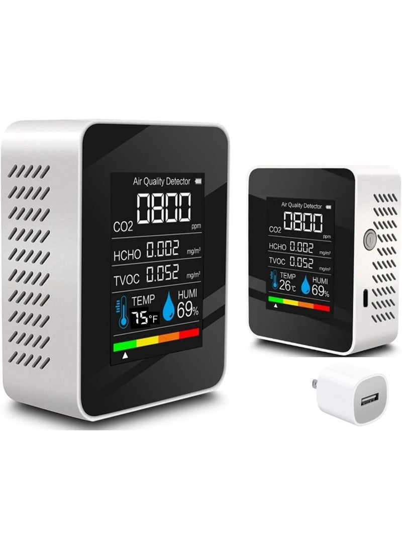 M MIAOYAN Indoor air quality monitor, professional portable detector, accurately measures carbon dioxide, total volatile organic compounds, formaldehyde, humidity, temperature, and particulate matter. Suitable for homes, offices, plants, and pets, this 5-in-1 air quality monitor - Image 1