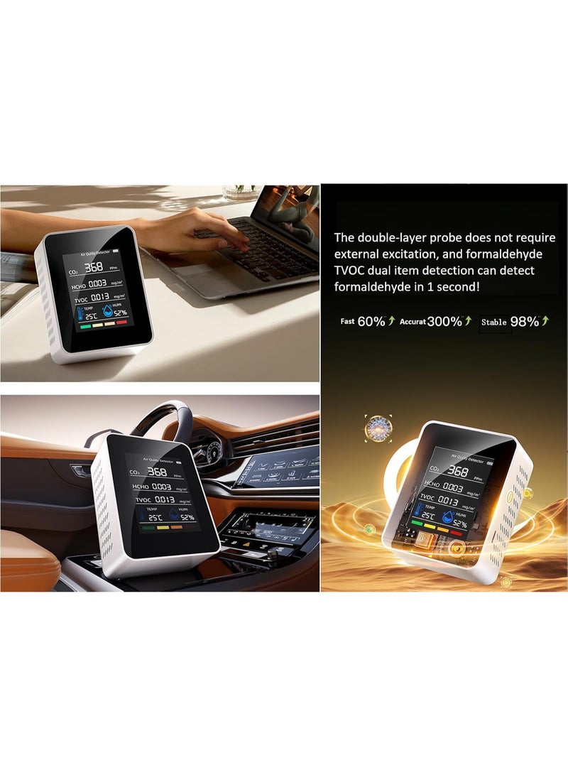 M MIAOYAN Indoor air quality monitor, professional portable detector, accurately measures carbon dioxide, total volatile organic compounds, formaldehyde, humidity, temperature, and particulate matter. Suitable for homes, offices, plants, and pets, this 5-in-1 air quality monitor - Image 4