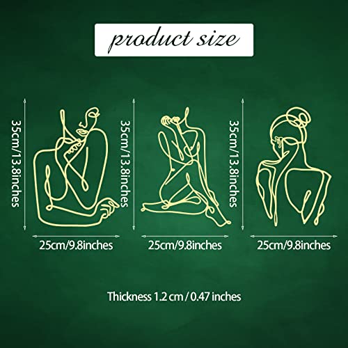 Photect 3 Pcs Metal Wall Art Decor Minimalist Abstract Woman Wall Art metal Modern Line Drawing Wall Art Decor Female Single Line Wall Home Hanging for Bedroom Bathroom Living Room, Gold (Elegant) - Image 3
