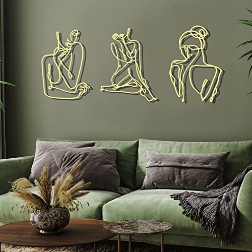 Photect 3 Pcs Metal Wall Art Decor Minimalist Abstract Woman Wall Art metal Modern Line Drawing Wall Art Decor Female Single Line Wall Home Hanging for Bedroom Bathroom Living Room, Gold (Elegant) - Image 4