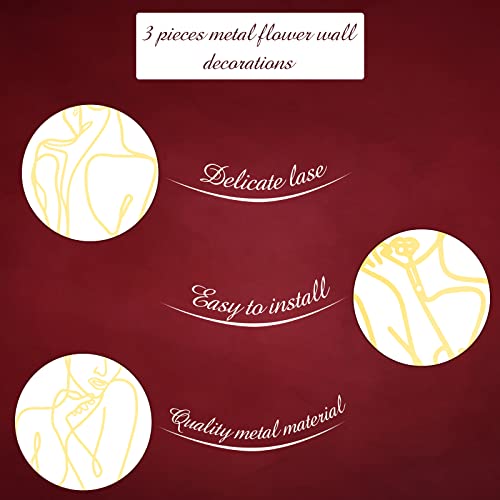 Photect 3 Pcs Metal Wall Art Decor Minimalist Abstract Woman Wall Art metal Modern Line Drawing Wall Art Decor Female Single Line Wall Home Hanging for Bedroom Bathroom Living Room, Gold (Elegant) - Image 5