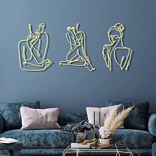 Photect 3 Pcs Metal Wall Art Decor Minimalist Abstract Woman Wall Art metal Modern Line Drawing Wall Art Decor Female Single Line Wall Home Hanging for Bedroom Bathroom Living Room, Gold (Elegant) - Image 2
