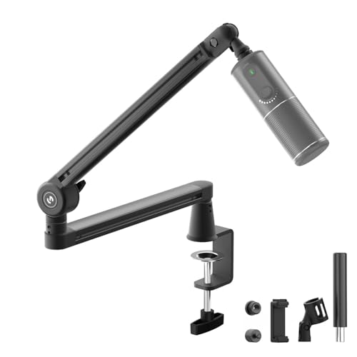 CMTECK Microphone Boom Arm, Low Profile Microphone Arm Stand with Cable Management, Desk Mount Clamp, 5.91" Extended Riser, Screw Adapter, 360° Adjustable Stick for Podcast Streaming Gaming Studio - Image 1