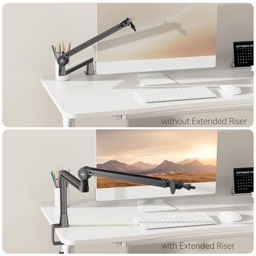 CMTECK Microphone Boom Arm, Low Profile Microphone Arm Stand with Cable Management, Desk Mount Clamp, 5.91" Extended Riser, Screw Adapter, 360° Adjustable Stick for Podcast Streaming Gaming Studio - Image 2