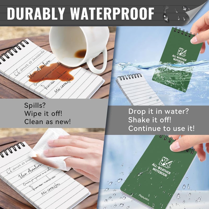 POPYOLA 4 Pack Waterproof Notebook, 3" x 5" Top-Spiral Pocket Notepad with 100 Lined Pages, Weatherproof Pocket Notebook for Police Outdoor Office School Recording - Image 3