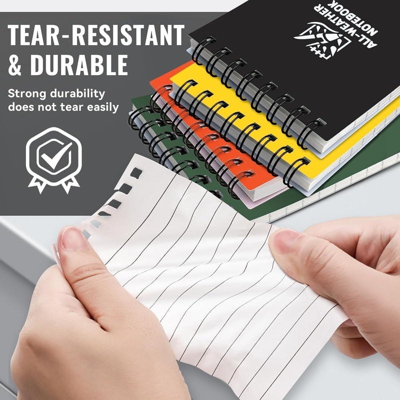 POPYOLA 4 Pack Waterproof Notebook, 3" x 5" Top-Spiral Pocket Notepad with 100 Lined Pages, Weatherproof Pocket Notebook for Police Outdoor Office School Recording - Image 5