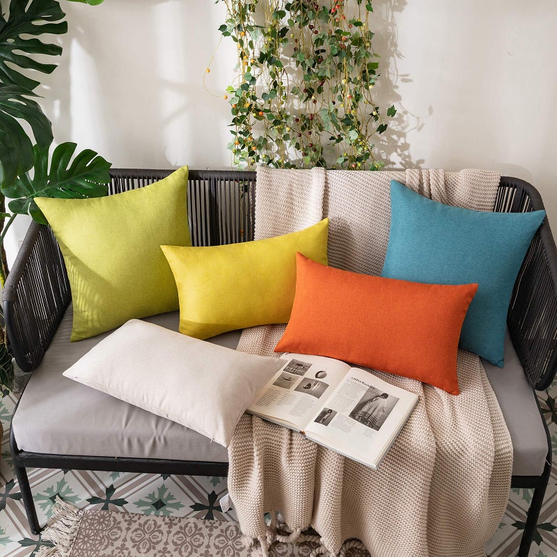 ميولي حزمة Miuleee من 2 من الكتان في الهواء الطلق مزرعة ترميت وسادة الأغطية الزخرفية الزخرفة وسادة مربعة مربع وسادة مقاومة للماء العوامل لأريكة الربيع أريكة غرفة المعيشة المنزل 18x18 بوصة أخضر - Image 5