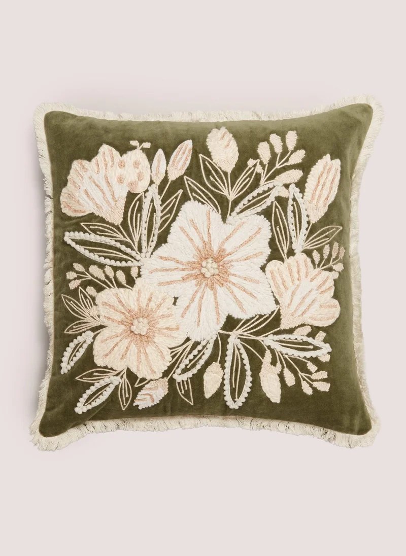 Matalan Green Floral Embellished Cushion