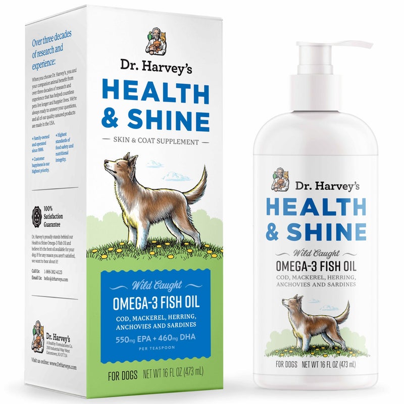 Dr. Harvey's Dr. Harveyâ€™s Health & Shine Omega 3 Fish Oil for Dogs from Wild Caught Cod, Mackerel, Herring, Anchovies and Sardines - Supports Beautiful Fur, Strong Joints and Itchy Allergy Relief (16 fl. oz.) - Image 1