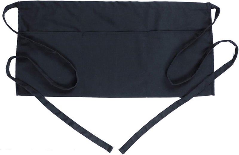 BOHARERS Waist Apron with 3 Pockets - Black Waitress Waiter Server Short Aprons - Image 1
