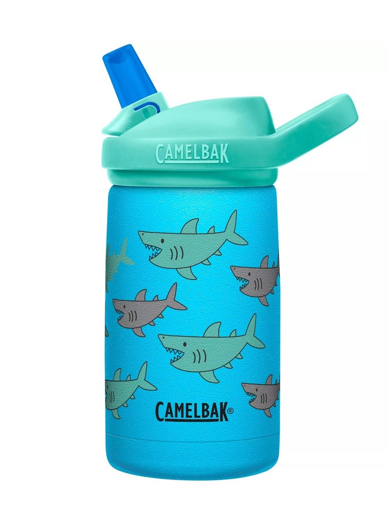 CAMELBAK زجاجة كاملباك إيدي+ للأطفال سعة 12 أونصة، مصنوعة من الفولاذ المقاوم للصدأ المعزول مع غطاء قشة - مانعة للتسرب عند الإغلاق، مدرسة القرش! - Image 1