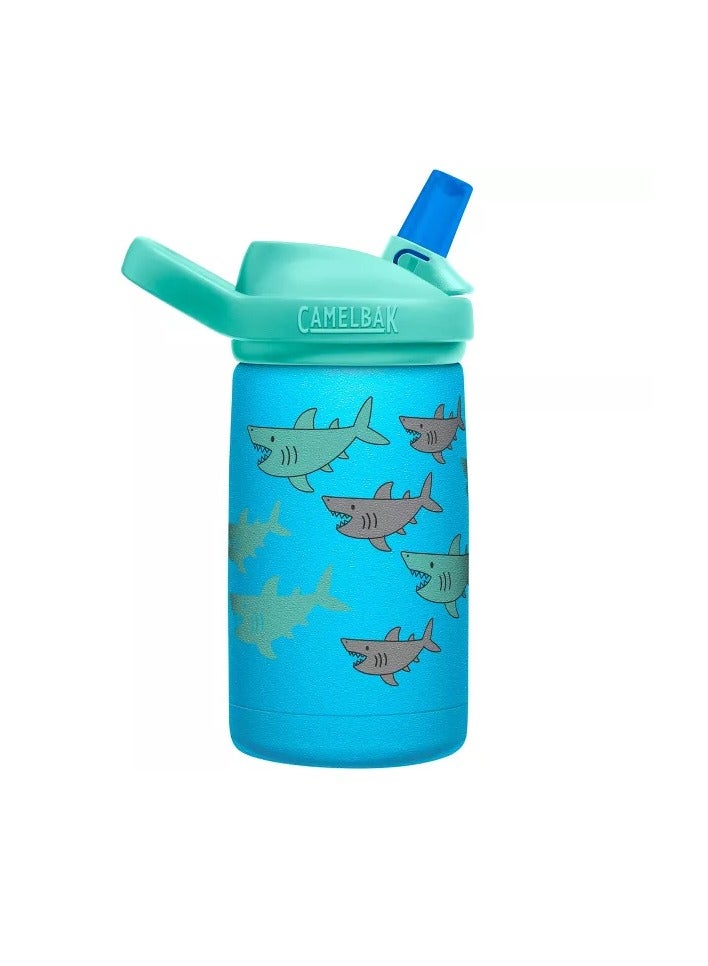 CAMELBAK زجاجة كاملباك إيدي+ للأطفال سعة 12 أونصة، مصنوعة من الفولاذ المقاوم للصدأ المعزول مع غطاء قشة - مانعة للتسرب عند الإغلاق، مدرسة القرش! - Image 3