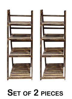 Set of 2-Pieces Natural Wood Bookshelf Rack Brown 42 x 35 x 113 centimeter.