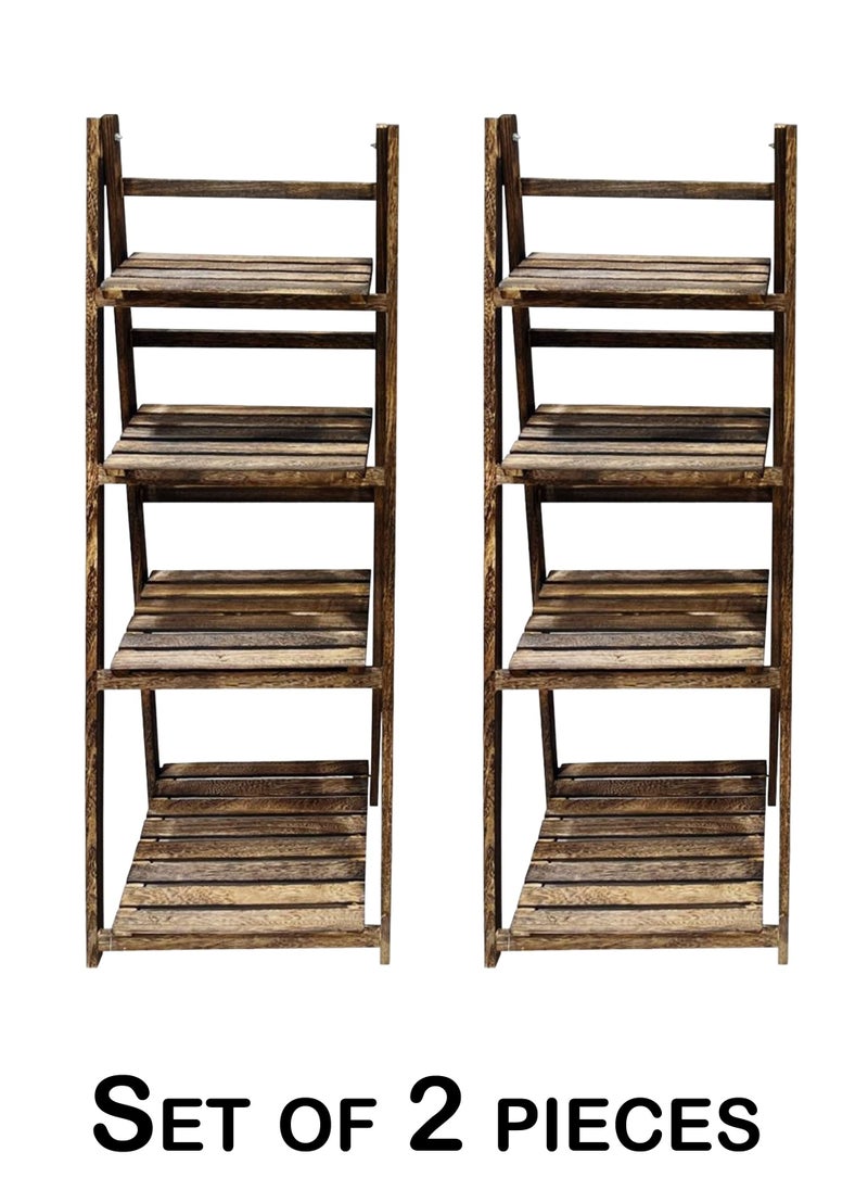 Generic - Set of 2-Pieces Natural Wood Bookshelf Rack Brown 42 x 35 x 113 centimeter. - Image 1