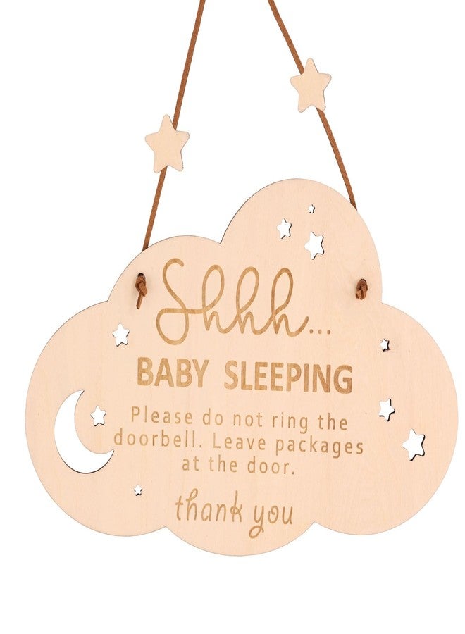 PEUTIER Wooden Sleeping Sign for Front Door - Shhh Baby Sleeping Door Hanger, Do Not Ring Doorbell Sign for Home Decoration - Gifts for New Parents - Image 1