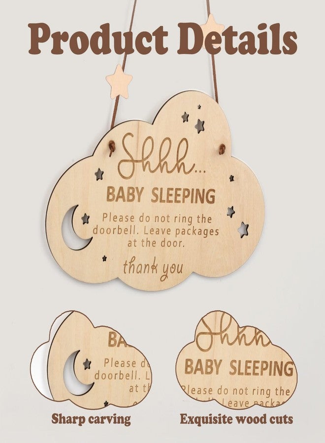 PEUTIER Wooden Sleeping Sign for Front Door - Shhh Baby Sleeping Door Hanger, Do Not Ring Doorbell Sign for Home Decoration - Gifts for New Parents - Image 3