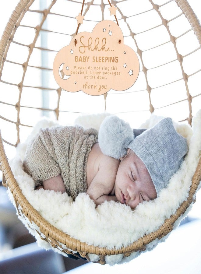 PEUTIER Wooden Sleeping Sign for Front Door - Shhh Baby Sleeping Door Hanger, Do Not Ring Doorbell Sign for Home Decoration - Gifts for New Parents - Image 4