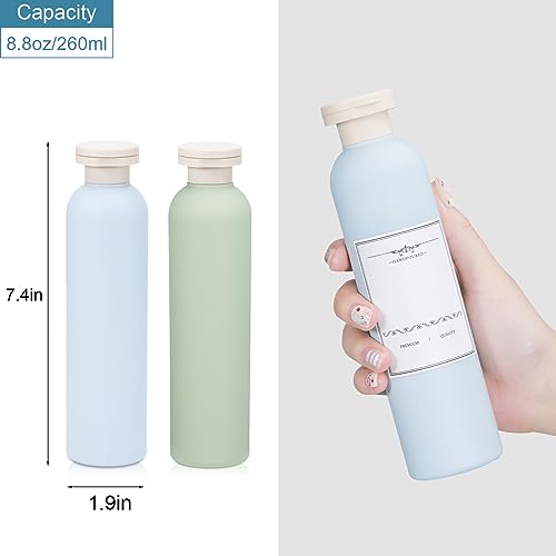 UMETASS 8.8 oz Plastic Travel Shampoo Bottles, Refillable Flip Cap Squeeze Bottles for Toiletries, Large Leakage-proof Travel Shampoo and Conditioner Container (Blue and Green) - Image 2
