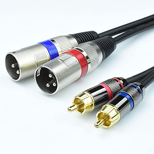 Mugteeve Dual RCA Male to Dual XLR Male Cable Adapter, 5 Feet Unbalanced L/R RCA to XLR Phono Plug Cable, Left and Right Tape Out Cord, for Mixer, Studio Monitor, Stereo HiFi Subwoofer Speaker - Image 1