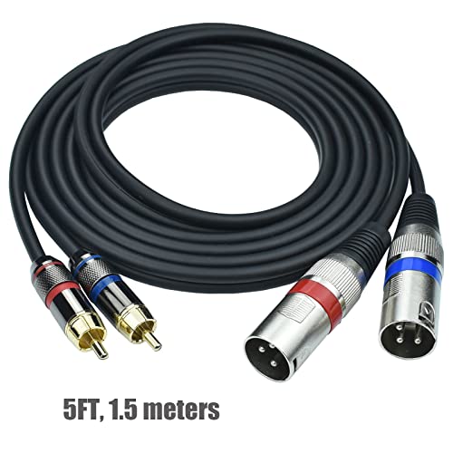 Mugteeve Dual RCA Male to Dual XLR Male Cable Adapter, 5 Feet Unbalanced L/R RCA to XLR Phono Plug Cable, Left and Right Tape Out Cord, for Mixer, Studio Monitor, Stereo HiFi Subwoofer Speaker - Image 2