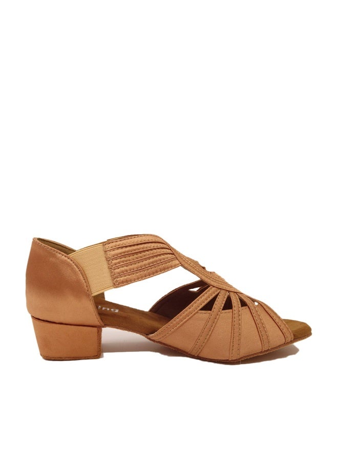 YYTing Low Heel Women Ballroom Dance Shoes Salsa Batchata Social Beginner Practice Wedding Dancing 1.5'' Heels YT04(8, Tan) - Image 1