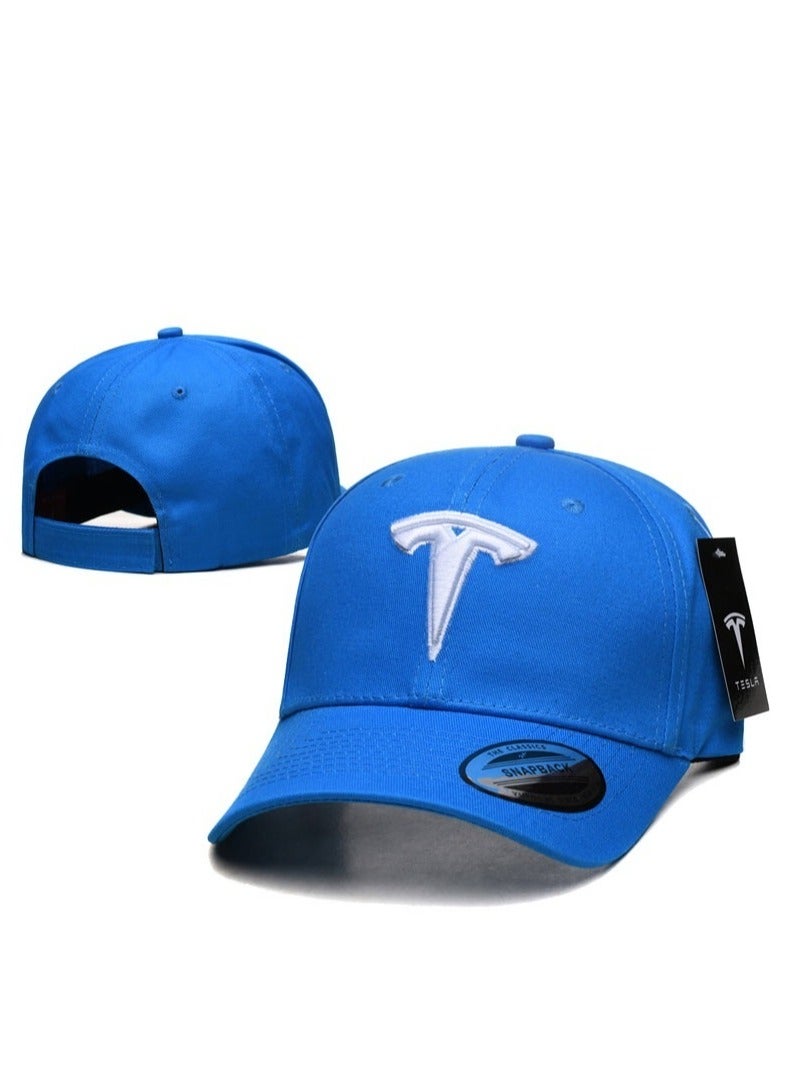 Tesla Blue Cap: White Logo Design