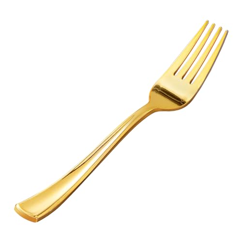 Goodluck 50 Pack Gold Plastic Forks, Heavy Duty Forks Disposable, Plastic Cutlery Perfect for Weddings, Parties, Dinners and Thanksgiving - Image 1