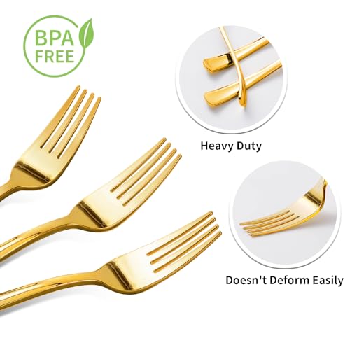 Goodluck 50 Pack Gold Plastic Forks, Heavy Duty Forks Disposable, Plastic Cutlery Perfect for Weddings, Parties, Dinners and Thanksgiving - Image 3