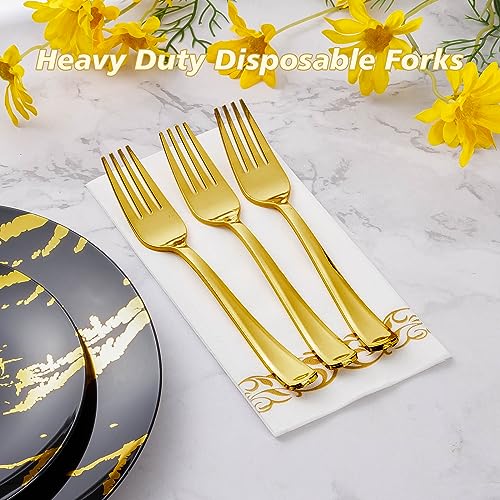 Goodluck 50 Pack Gold Plastic Forks, Heavy Duty Forks Disposable, Plastic Cutlery Perfect for Weddings, Parties, Dinners and Thanksgiving - Image 2