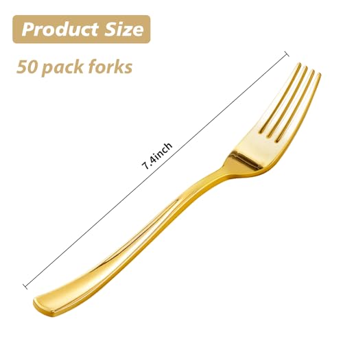 Goodluck 50 Pack Gold Plastic Forks, Heavy Duty Forks Disposable, Plastic Cutlery Perfect for Weddings, Parties, Dinners and Thanksgiving - Image 4