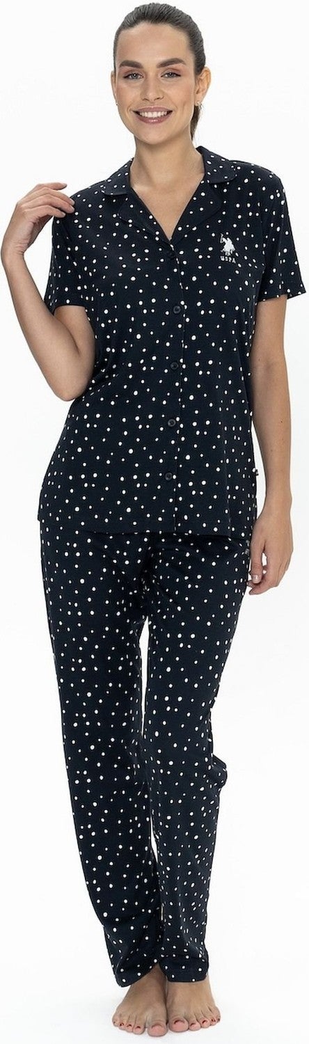 U.S. Polo Assn. 20051 Women's Short Sleeve Shirt Pajama Set-Navy Blue - Image 1