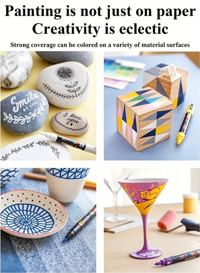 GuangNa 12-Piece Acrylic Paint Markers Quick Dry Art Pens for Rock Wood Fabric & Canvas Crafts - Image 5