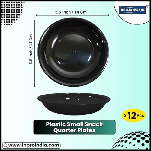 BHOJANWARE Polypropylene Snacks Plate Set of 12 in Black Color - Perfect for Snacks and Dinner Parties! (Size: 14 cm/5.5 Inch) - Image 2