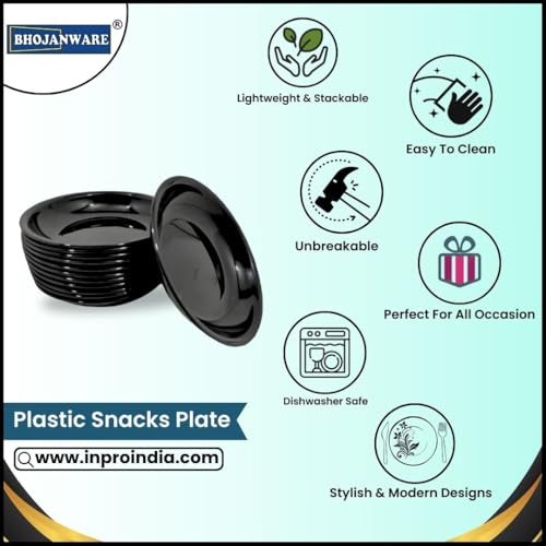 BHOJANWARE Polypropylene Snacks Plate Set of 12 in Black Color - Perfect for Snacks and Dinner Parties! (Size: 14 cm/5.5 Inch) - Image 3